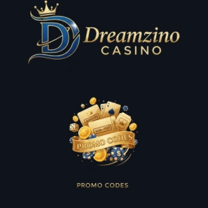 Dreamzino Casino logo with a crown and a 'Promo Codes' graphic featuring gift cards, coins, and dice.